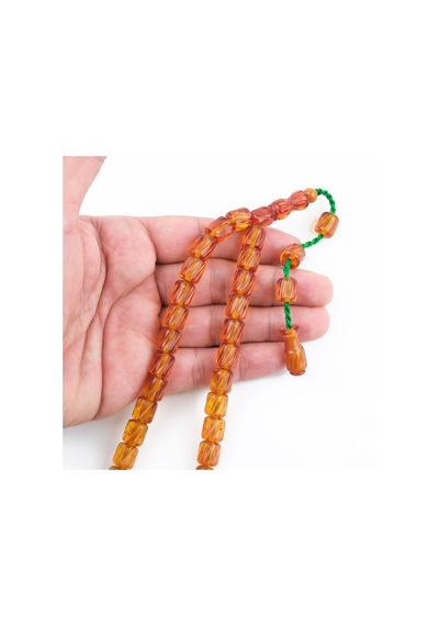 Ateş Kehribar Kalem İşçilik Kapsül Kesim 9x10mm Tesbih Kahverengi