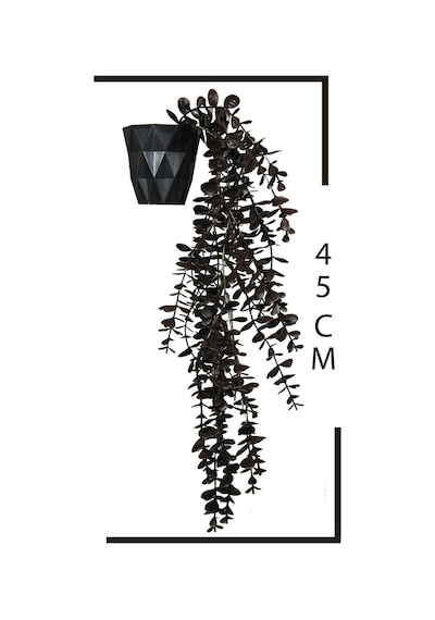 Yapay Çiçek Kahverengi Okaliptus 45 Cm New Collection Siyah Elmas Saksıda Yapay Sarkan Bitki Kahverengi