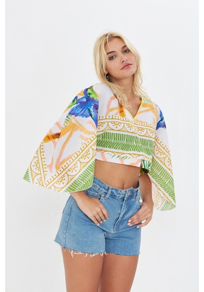 Kutaf Yeşil Bohem Crop Bluz Yeşil