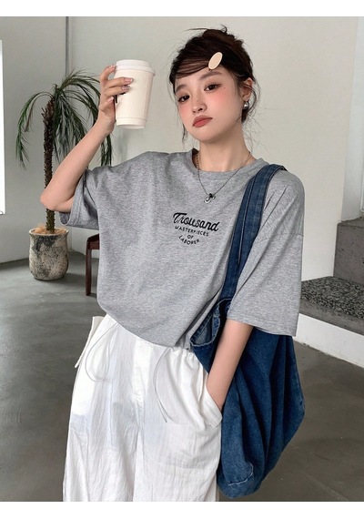 Unisex Thousand Baskılı Tasarım Tshirt Gri
