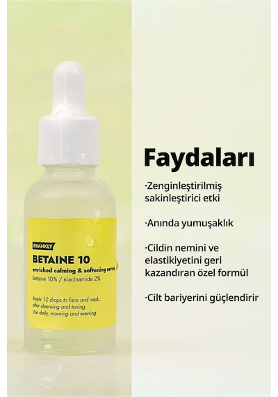 Frankly  %10 Betain Ve Niacinamide İçeren Cilt Bariyeri Onarıcı Yenileyici Ve Nemlendirici Serum 30 ML