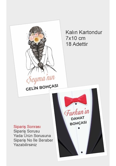 Gelin Damat Bohçası Kartları, Gelin Çeyiz Bohça Kartı, Bohça Kart