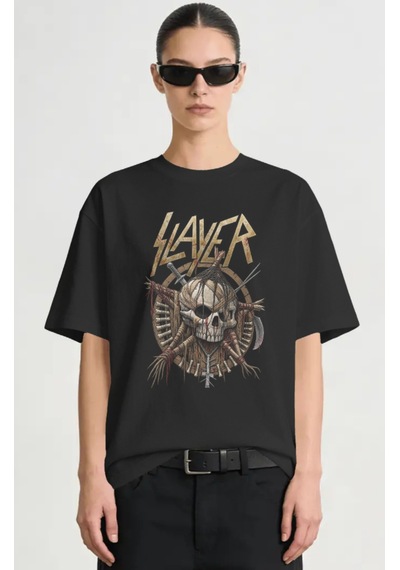 Slayer Rock Metal Müzik Grubu Baskılı Unisex Oversize Premium Tiş Siyah