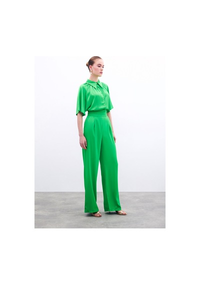 Sateen Cepli Salaş Saten Pantolon - Açık Yeşil-134959 Açık Yeşil