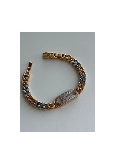 Çelik Silver Ve Rose Gold Mix Renk Full Gömme Taşlı Ruby Bileklik -kararma Yapmaz- Metalik