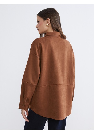 Lcw Vision Bej Oversize Kadın Süet Görünümlü Gömlek