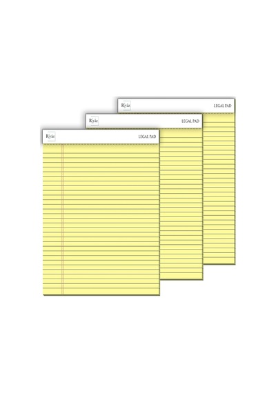 Letter Boyut, 3 Adet, Sarı Renkli Legal Pad, Notluk, Notepad, Defter, Herbiri 50 Yaprak, Geniş