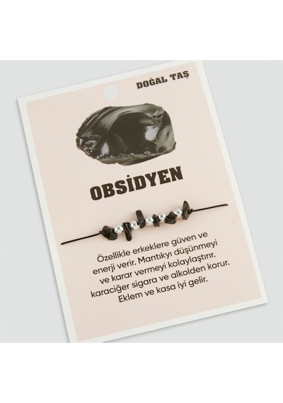 Obsidyen Doğaltaşlı İp Bileklik 0190 Siyah