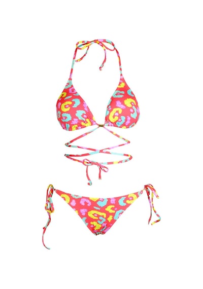 Endeep Beria Kadın Çapraz Bağlama Detaylı Üçgen İpli Pembe Desenli Bikini Takımı-sarı-pembe