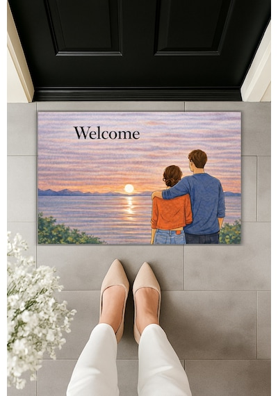 Rugmood Modern Dijital Baskı - Aile Doğa Paspas - Kapı Önü Paspası Çok Renkli
