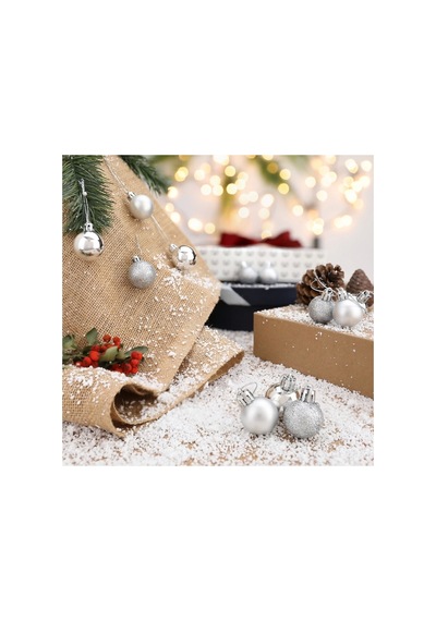12'li Gümüş 3 Cm Yılbaşı Topu, Noel Topu, Çam Ağacı Topu, Süs Topu