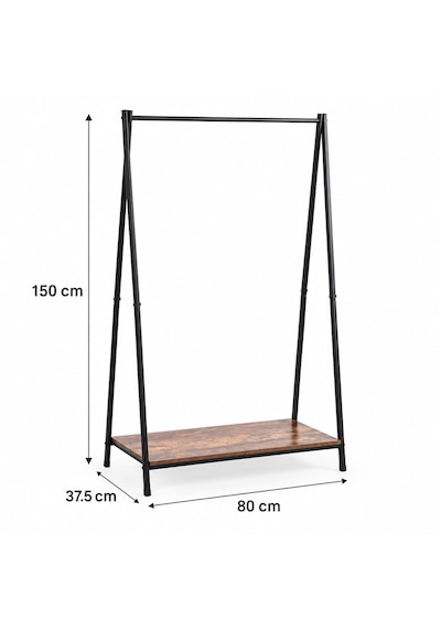 Raflı Vestiyer Askılık Metal Elbise Askılığı Açık Gardırop Kıyafet Askısı Siyah 80x37,5x150 Cm