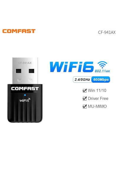 941ax Wifi-6 Mini Wifi Adaptörü Ce Sertifikalı Süper Hızlı 600mbp