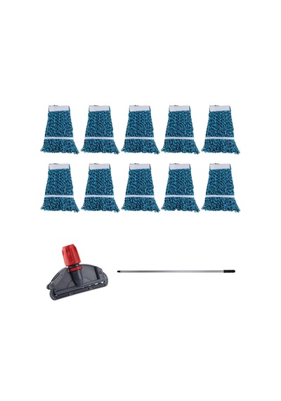 Çift Kovalı Temizlik Arabası Seti Yedek Mop Takımı - 10 Adet 17 Cm. Dar Mop + Mop Tutucu + Sap