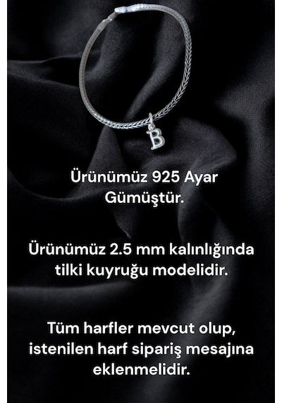 925 Ayar Gümüş 2.5 Mm Hasır Harfli Bileklik