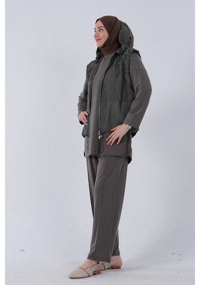 Feminist Haki İçi Tunikli Yelek Pantolon 3'lü Takım 4701618