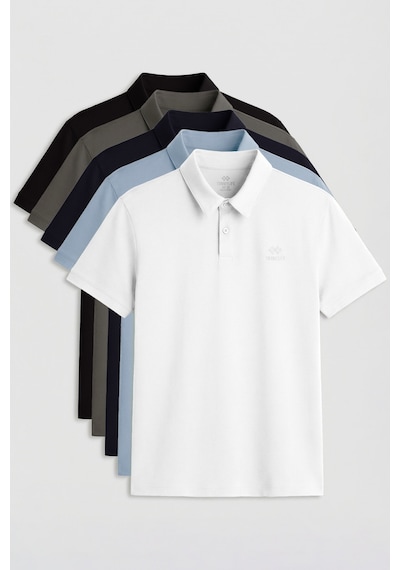 Standart Fit Basic Polo Yaka 5li Paket Erkek T-shirt - 87748 Çok Renkli