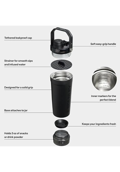 The Vitalize Shaker Black 20 Unisex Siyah Termos Açık Beyaz