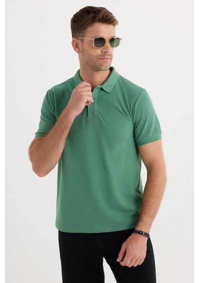 Tudors Erkek Slim Fit Dar Kesim Pamuklu Yumuşak Dokulu Serin Tutan Kumaş Düz Pike Yeşil Polo Yaka Tişört-33703 Yeşil