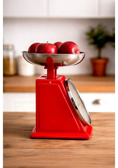 90 S Style Retro Analog Mutfak Terazisi 2 Kg Kapasiteli Mutfak Tartısı Kırmızı