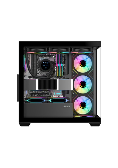 Sama Sv01bk Black, B750bk 750w, 80+ Bronze, Pcıe 5.1, Atx3.1, Tempered Glass Panel, Panoramic Tasarım, Type-c, 4x120mm