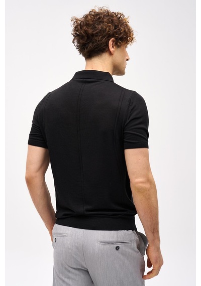İgs Siyah Slim Fit Dar Kalıp Polo Yaka Düz Kısa Kollu Triko Tişört-16327