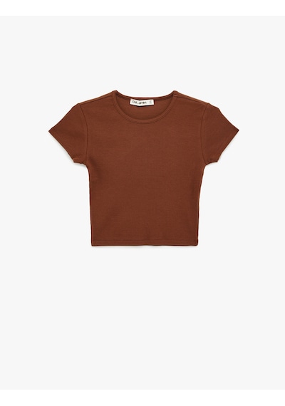 Koton Pamuklu Kısa Kollu Bisiklet Yaka Slim Fit Kaşkorse Tişört Kahverengi 6sal10130ık Kahve