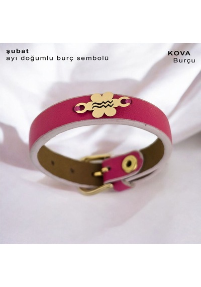 Şubat Ayı Doğumlarına Çiçek Motifli Doğal Pembe Derili 14 Ayar Altın Plakalı Hediye Bileklik-383ay Şubat Şubat Ayı Doğumlarına Çiçek Motifli Doğal Pembe Derili 14 Ayar Altın Plakalı Hediye Bileklik-383ay Şubat