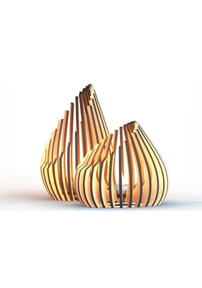 Damla 2'li Tealight Mumluk Ahşap Mumluk + Led Pilli Mum Ham Mdf