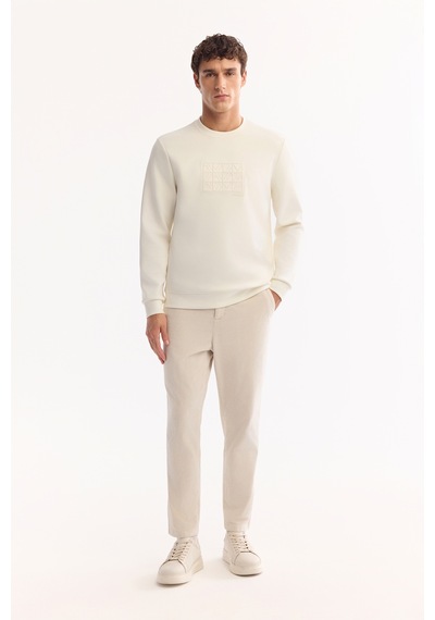 Avva Erkek Ekru Bisiklet Yaka Pamuklu Bi-stretch Baskılı Regular Fit Sweatshirt A52y1289