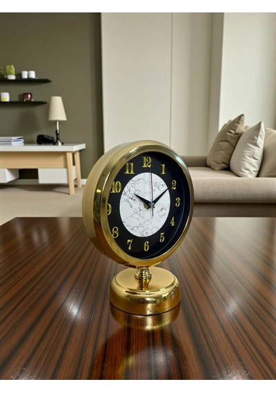 Mermer Işıltısı Gold 25 X 20 Cm Metal Masa Saati Çok Renkli