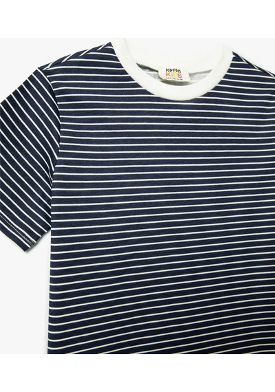 Koton Çizgili T-shirt Kısa Kollu Bisiklet Yaka Pamuklu Lacivert Desenli 4skb10111tk Lacivert