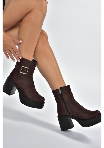 Fox Shoes V726446602 Kahverengi Süet Kalın Topuklu Kadın Bot Kahverengi-süet