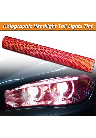 Kırmızı Hologram Petek Desen Far Stop Filmi Far Folyosu Far Çizik Çizilme Engelleyici Folyo 100 X 30 Cm 00 Şüscaroto Aksesuar
