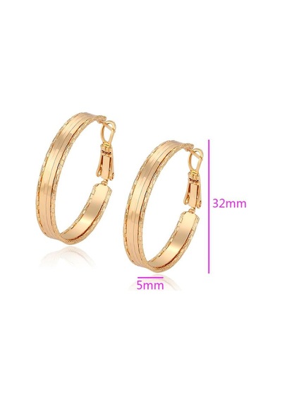 İnce Çizgili Modern Tasarım 18 Ayar Altın Kaplama Geniş Halka Kadın Küpe Gold