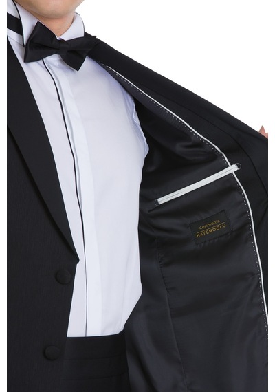 Hatemoğlu Siyah Slim Fit Çıkma Sivri Yaka Klasik Damatlık 34558 Siyah