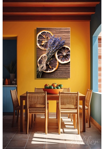 Dikey Kanvas Tablo Tekli Lokanta Kafe Restoran Mutfak Kuru Narenciye Dilimleri Lavanta 1796