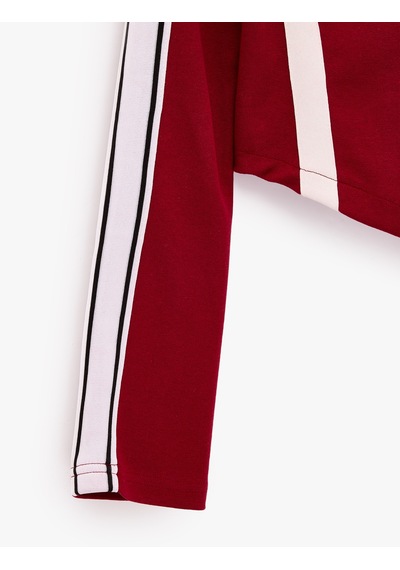 Koton Slim Fit Pamuklu Şeritli Dik Yaka Uzun Kollu Fermuarlı Sweatshirt Bordo 7wal10413ık