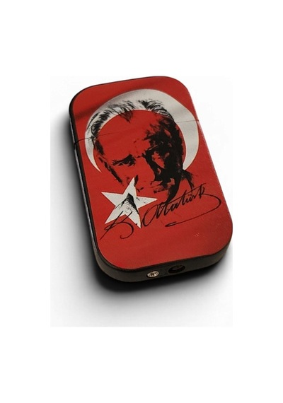 Mustafa Kemal Atatürk Portreli Ay Yıldız Motifli Kırmızı Metal Çakmak - Hediyelik Özel Seri Çok Renk