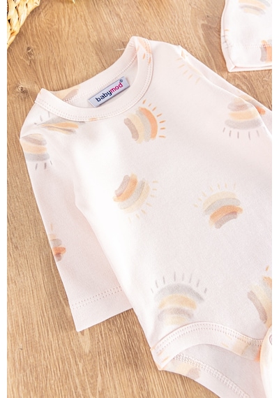 Babymod Gökkuşağı Desenli Şapkalı 3'lü Kız Bebek Takım 001