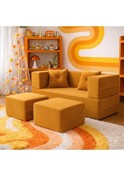 Homedius Loop Katlanır Yatak Olabilen Çok Amaçlı Çift Kişilik Koltuk Hardal
