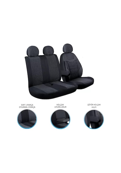 Fiat Ducato 2+1 Ön Koltuk Kılıf Seti Siyah