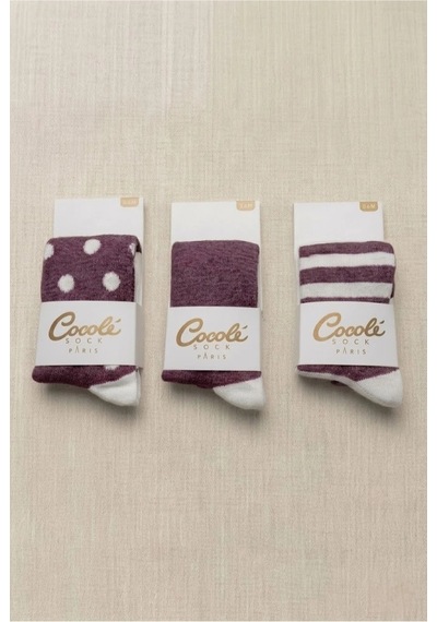 Cocole Socks Kız Bebek Külotlu Çorabı 3'lü Set Pamuklu Bordo 0-24 Ay Çok Renkli