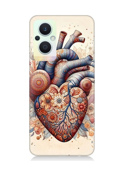 Oppo Reno 7 Lite Uyumlu Çiçekli Kalpte Sevgi Desenli Silikon Kılıf Çok Renkli