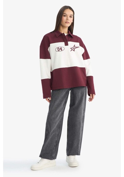 Defacto Coool Regular Fit Polo Yaka Sırt Baskılı Sweatshirt G3882ax25wnbr115 Bordo-br115 Defacto Coool Regular Fit Polo Yaka Sırt Baskılı Sweatshirt G3882ax25wnbr115 Bordo-br115