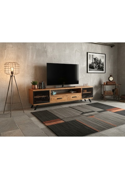 Raweyn Style Doğal Ahşap Çekmeceli Tv Ünitesi - 210cm Açık Ceviz