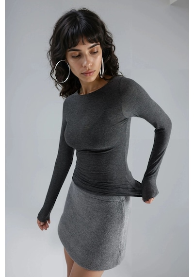 Hiccup Busem Slim Fit Kayık Yaka Bluz Koyu Gri