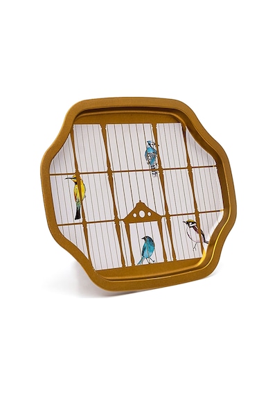 Bird Cage Desenli Büyük Sekizgen Metal Tepsi, 27 X 33 Cm
