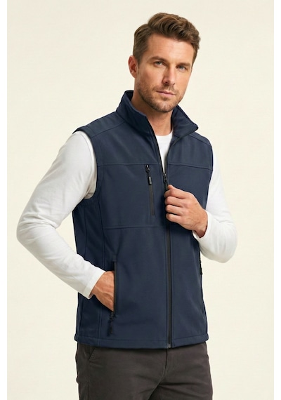 Genius Store Erkek Yelek Softshell Su Geçirmez Tam Fermuarlı Cepli Normal Kalıp Spor Yelek Lacivert
