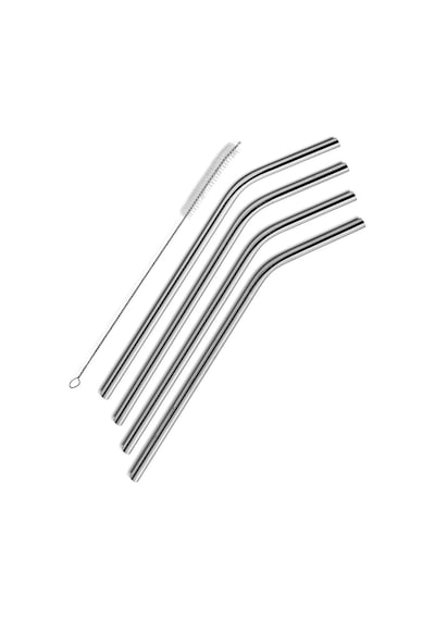 Çelik Pipet Paslanmaz Çelik Metal Meşrubat Pipeti Ve Pipet Temizleme Fırçası Seti 5 Parça Çok Renkli